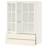 SEKTION / MAXIMERA Wall cab w 2 glass doors/2 drawers, white/Bodbyn off-white, 30x15x40 "