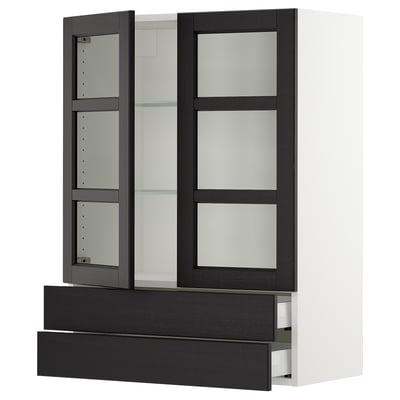 SEKTION / MAXIMERA Wall cab w 2 glass doors/2 drawers, white/Lerhyttan black stained, 30x15x40 "