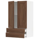 SEKTION / MAXIMERA Wall cabinet w 2 doors/2 drawers, white Enköping/brown walnut effect, 24x15x40 "