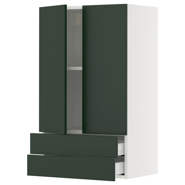 SEKTION / MAXIMERA Wall cabinet w 2 doors/2 drawers, white/Havstorp deep green, 24x15x40 "