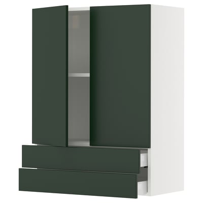 SEKTION / MAXIMERA Wall cabinet w 2 doors/2 drawers, white/Havstorp deep green, 30x15x40 "