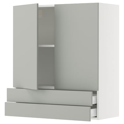 SEKTION / MAXIMERA Wall cabinet w 2 doors/2 drawers, white/Havstorp light gray, 36x15x40 "