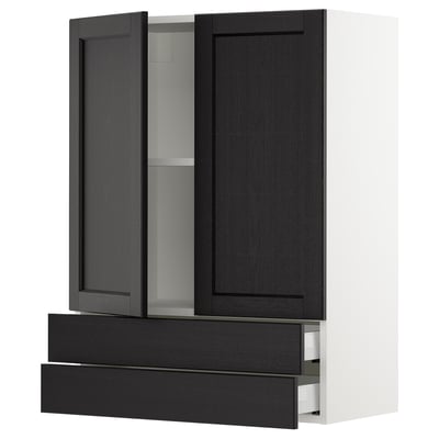 SEKTION / MAXIMERA Wall cabinet w 2 doors/2 drawers, white/Lerhyttan black stained, 30x15x40 "