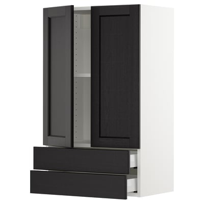 SEKTION / MAXIMERA Wall cabinet w 2 doors/2 drawers, white/Lerhyttan black stained, 24x15x40 "