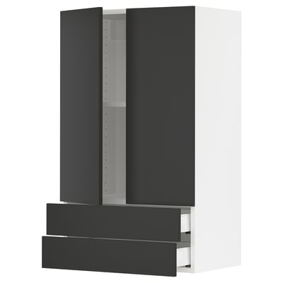 SEKTION / MAXIMERA Wall cabinet w 2 doors/2 drawers, white/Nickebo matt anthracite, 24x15x40 "