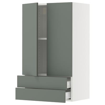 SEKTION / MAXIMERA Wall cabinet w 2 doors/2 drawers, white/Nickebo matt grey-green, 24x15x40 "