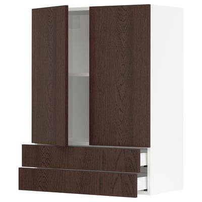 SEKTION / MAXIMERA Wall cabinet w 2 doors/2 drawers, white/Sinarp brown, 30x15x40 "
