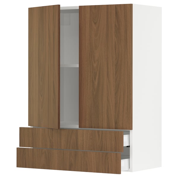 SEKTION / MAXIMERA Wall cabinet w 2 doors/2 drawers, white/Tistorp brown walnut effect, 30x15x40 "