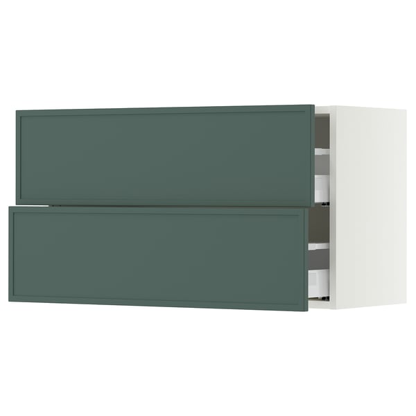 SEKTION / MAXIMERA Wall cabinet with 2 drawers, white/Aspudden dark gray-green, 36x15x20 "