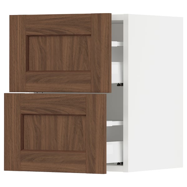 SEKTION / MAXIMERA Wall cabinet with 2 drawers, white Enköping/brown walnut effect, 15x15x20 "
