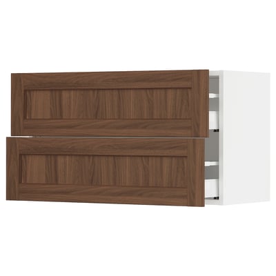 SEKTION / MAXIMERA Wall cabinet with 2 drawers, white Enköping/brown walnut effect, 36x15x20 "