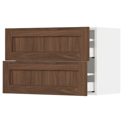 SEKTION / MAXIMERA Wall cabinet with 2 drawers, white Enköping/brown walnut effect, 30x15x20 "