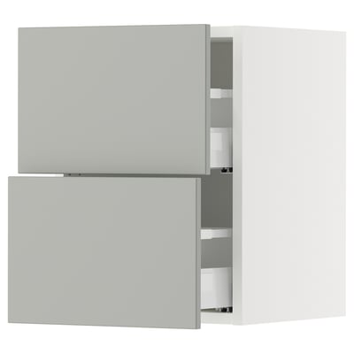 SEKTION / MAXIMERA Wall cabinet with 2 drawers, white/Havstorp light gray, 15x15x20 "
