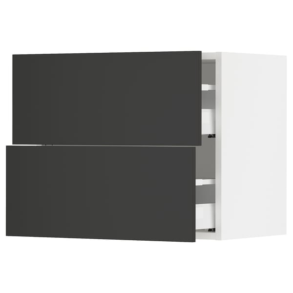 SEKTION / MAXIMERA Wall cabinet with 2 drawers, white/Nickebo matt anthracite, 24x15x20 "