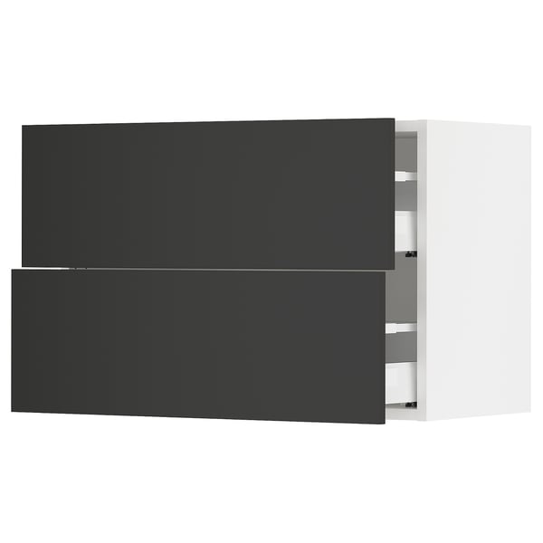 SEKTION / MAXIMERA Wall cabinet with 2 drawers, white/Nickebo matt anthracite, 30x15x20 "
