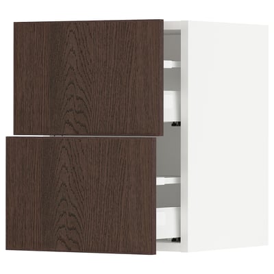 SEKTION / MAXIMERA Wall cabinet with 2 drawers, white/Sinarp brown, 15x15x20 "