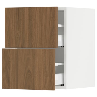 SEKTION / MAXIMERA Wall cabinet with 2 drawers, white/Tistorp brown walnut effect, 15x15x20 "