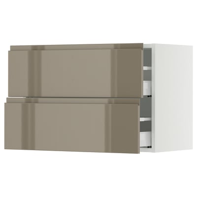 SEKTION / MAXIMERA Wall cabinet with 2 drawers, white/Voxtorp high-gloss dark grey-brown, 30x15x20 "