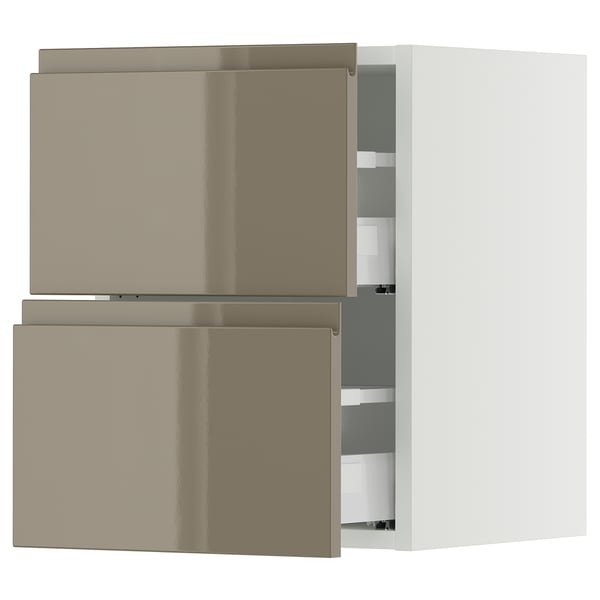 SEKTION / MAXIMERA Wall cabinet with 2 drawers, white/Voxtorp high-gloss dark grey-brown, 15x15x20 "