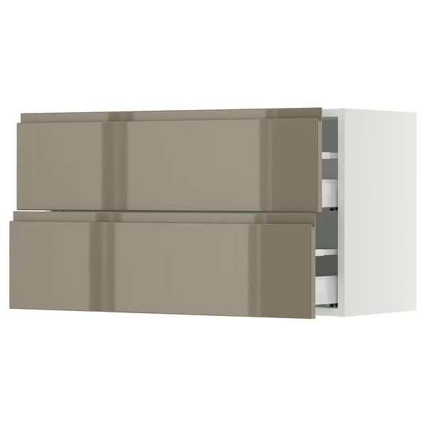 SEKTION / MAXIMERA Wall cabinet with 2 drawers, white/Voxtorp high-gloss dark grey-brown, 36x15x20 "