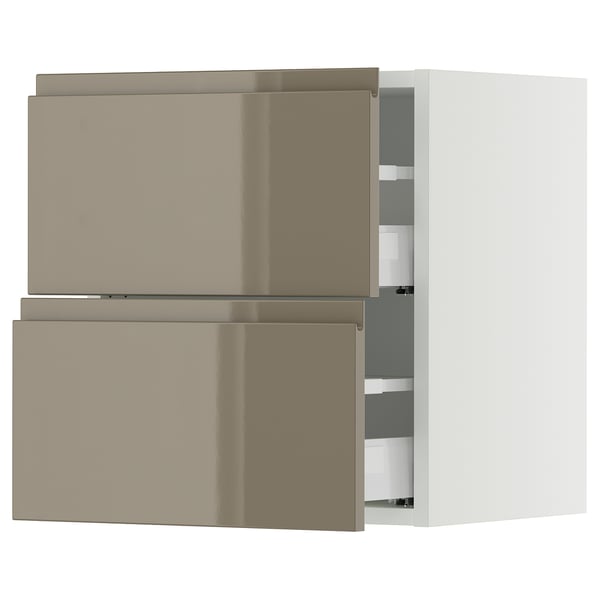 SEKTION / MAXIMERA Wall cabinet with 2 drawers, white/Voxtorp high-gloss dark grey-brown, 18x15x20 "