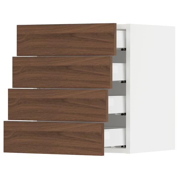 SEKTION / MAXIMERA Wall cabinet with 4 drawers, white Enköping/brown walnut effect, 18x15x20 "