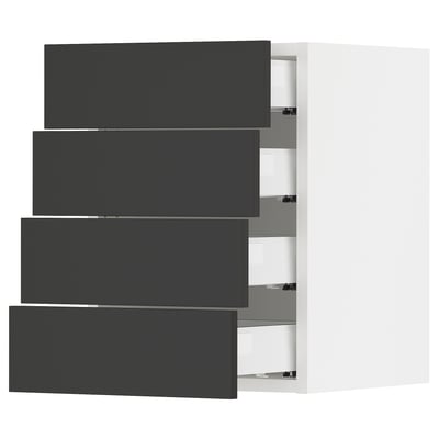 SEKTION / MAXIMERA Wall cabinet with 4 drawers, white/Nickebo matt anthracite, 15x15x20 "