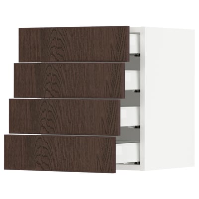 SEKTION / MAXIMERA Wall cabinet with 4 drawers, white/Sinarp brown, 18x15x20 "