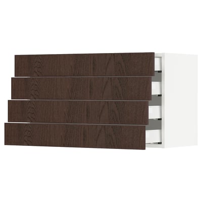 SEKTION / MAXIMERA Wall cabinet with 4 drawers, white/Sinarp brown, 36x15x20 "