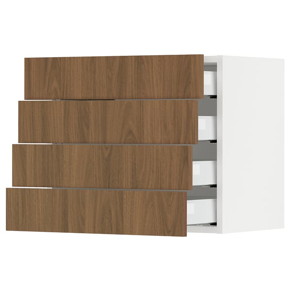 SEKTION / MAXIMERA Wall cabinet with 4 drawers, white/Tistorp brown walnut effect, 24x15x20 "