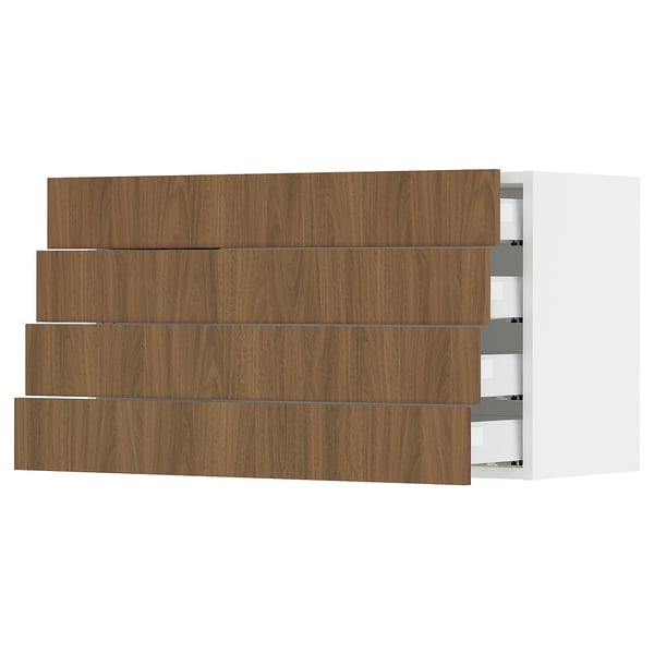 SEKTION / MAXIMERA Wall cabinet with 4 drawers, white/Tistorp brown walnut effect, 36x15x20 "