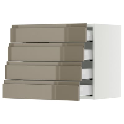 SEKTION / MAXIMERA Wall cabinet with 4 drawers, white/Voxtorp high-gloss dark grey-brown, 24x15x20 "