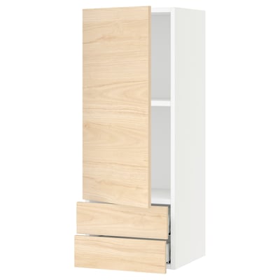 SEKTION / MAXIMERA Wall cabinet with door/2 drawers, white/Askersund light ash effect, 15x15x40 "