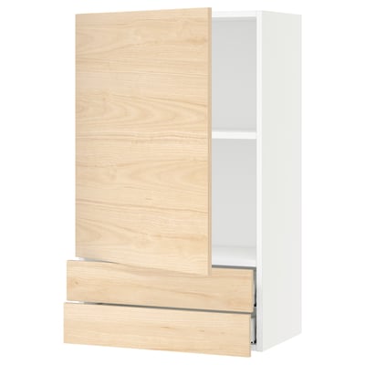 SEKTION / MAXIMERA Wall cabinet with door/2 drawers, white/Askersund light ash effect, 24x15x40 "