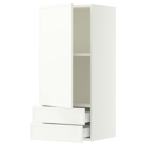SEKTION / MAXIMERA Wall cabinet with door/2 drawers, white/Aspudden matt white, 18x15x40 "