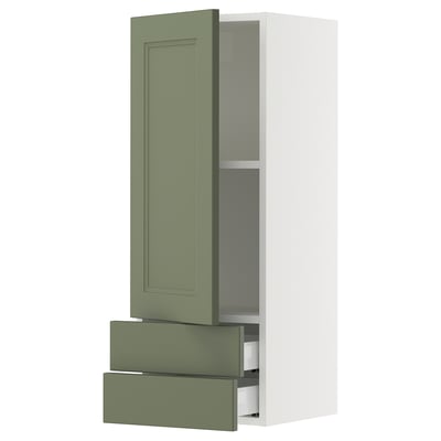 SEKTION / MAXIMERA Wall cabinet with door/2 drawers, white/Axstad gray-green, 15x15x40 "