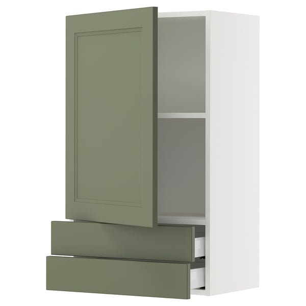 SEKTION / MAXIMERA Wall cabinet with door/2 drawers, white/Axstad gray-green, 24x15x40 "