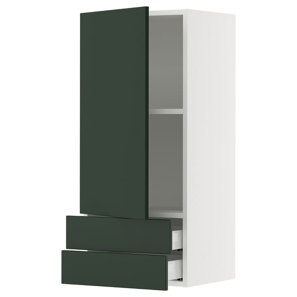 SEKTION / MAXIMERA Wall cabinet with door/2 drawers, white/Havstorp deep green, 18x15x40 "