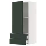 SEKTION / MAXIMERA Wall cabinet with door/2 drawers, white/Havstorp deep green, 18x15x40 "