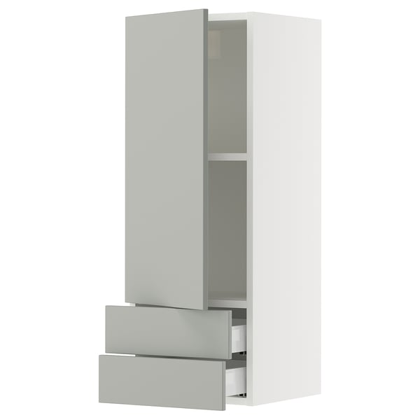 SEKTION / MAXIMERA Wall cabinet with door/2 drawers, white/Havstorp light gray, 15x15x40 "