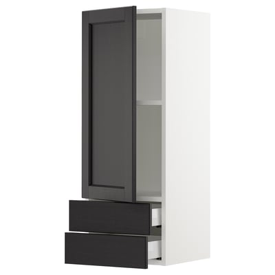 SEKTION / MAXIMERA Wall cabinet with door/2 drawers, white/Lerhyttan black stained, 15x15x40 "