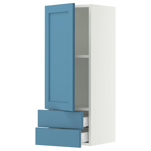SEKTION / MAXIMERA Wall cabinet with door/2 drawers, white/Lerhyttan blue, 15x15x40 "