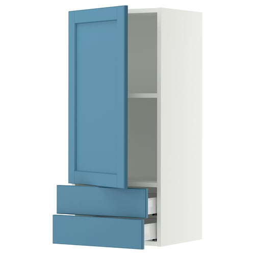 SEKTION / MAXIMERA Wall cabinet with door/2 drawers, white/Lerhyttan blue, 18x15x40 "