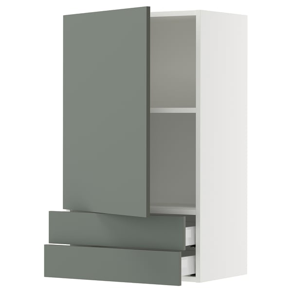 SEKTION / MAXIMERA Wall cabinet with door/2 drawers, white/Nickebo matt grey-green, 24x15x40 "