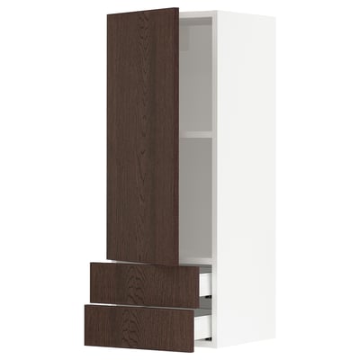 SEKTION / MAXIMERA Wall cabinet with door/2 drawers, white/Sinarp brown, 15x15x40 "