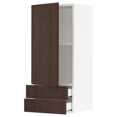 SEKTION / MAXIMERA Wall cabinet with door/2 drawers, white/Sinarp brown, 18x15x40 "