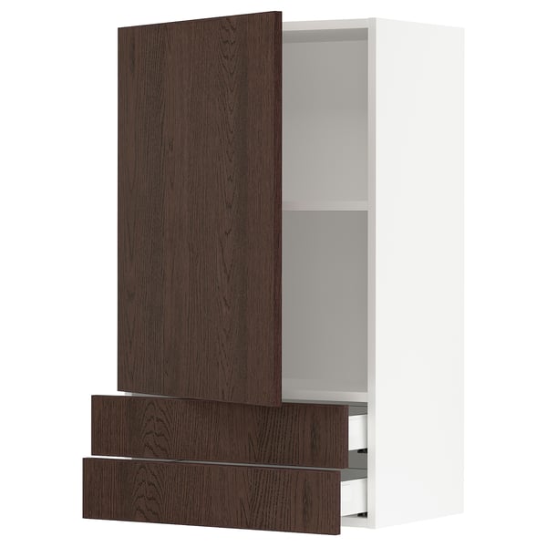 SEKTION / MAXIMERA Wall cabinet with door/2 drawers, white/Sinarp brown, 24x15x40 "
