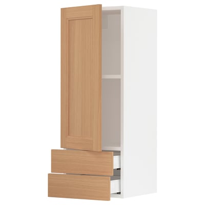SEKTION / MAXIMERA Wall cabinet with door/2 drawers, white/Vedhamn oak, 15x15x40 "