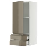 SEKTION / MAXIMERA Wall cabinet with door/2 drawers, white/Voxtorp high-gloss dark grey-brown, 18x15x40 "