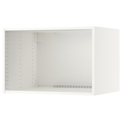 White wall-mounted kitchen cabinet, rectangular, perforated back panel for ventilation.